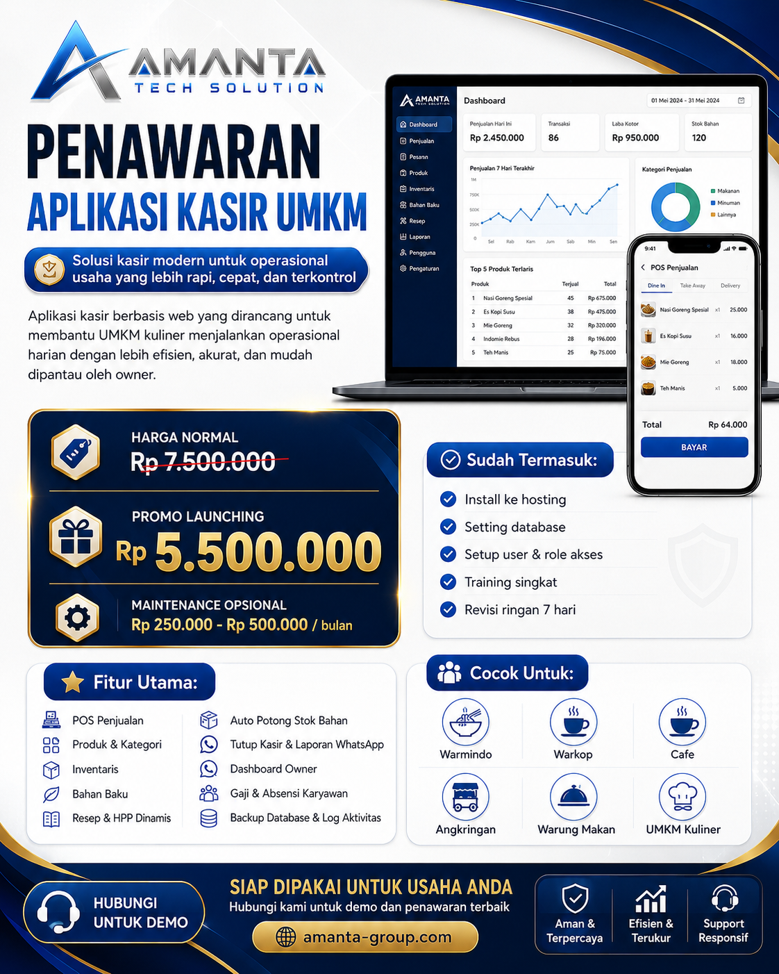 Banner penawaran Aplikasi Kasir UMKM AMANTA TECH SOLUTION